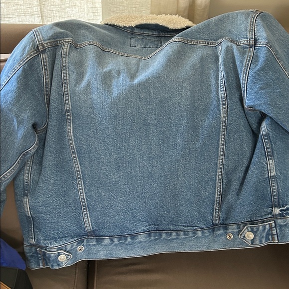 LOFT Blue Denim Jacket with Cream Sherpa Collar - Picture 3 of 4